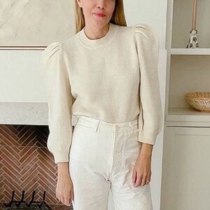 Loeffler Randall Puff-Sleeved Sweater Cream Wool